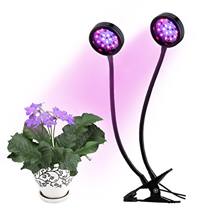 Acetek LED Grow Light 16W Double Head Clip Desk Lamp with 360 degree Flexible Gooseneck Light Adjustable 2 Level Dimmable for indoor plants Office Greenhouse Hydroponic Grow Tent Organic Organizer