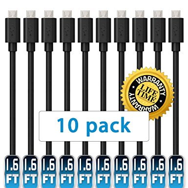 USB Cable Pack,Mopower 10 Pcs High Speed USB 2.0 A Male to Micro B Charge and Sync Cables for Samsung Galaxy,HTC,Blackberry and Motorola Smartphones & Tablets Black (10-Pack)