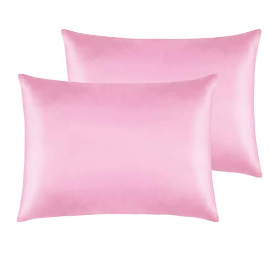 NTBAY Zippered Satin Pillowcases, Super Soft and Luxury Standard Pillow Cases Set of 2, 20 x 26 Inches, Light Pink