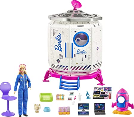 Barbie Space Discovery Space Station Playset with Space Explorer Doll, Puppy, Workstation, Satellite Space Scenes & 20 Space Station Items:Chair, Test Tubes, Microscope, Puppy Bed, 3 - 7Years Old