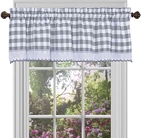 Achim Home Furnishings Valance Buffalo Check Window Curtain, 58" x 14", Grey & White