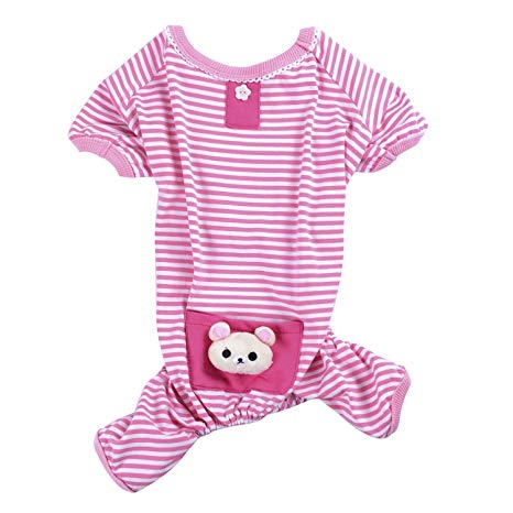 Woo Woo Pets Cute Animal Soft Coats Pet Dog Cotton Pajamas Pets Stripes Jumpsuit Clothes
