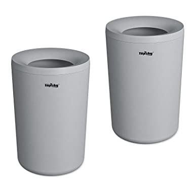 Topsky Trash Can Waste Garbage Container BIN for Bathroom Kitchen and Office Plastic Matte White 8.5L / 1.87gal, 2-Pack (Grey)