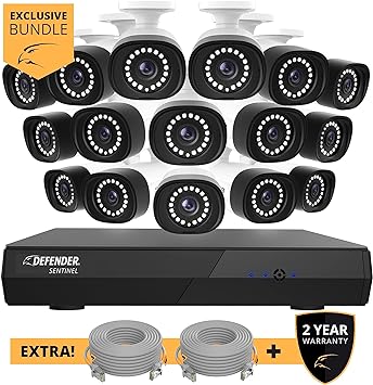Defender Sentinel 4K Ultra HD Wired PoE Security Camera System with 2TB 16Ch NVR and 16 Outdoor Surveillance Color Night Vision Metal 8MP/4K Cameras, Smart Human Detection, Spotlight and Mobile App