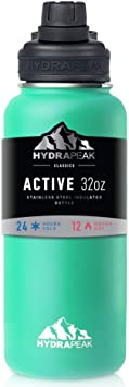 Hydrapeak BPA-Free Water Bottle, 32 oz. Vacuum Insulated Stainless Steel Thermos, Wide Mouth and Leak-Proof Sport Spout Chug Lid Cap