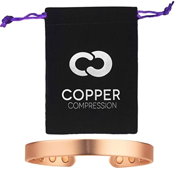 Copper Compression Pure Copper Bracelet for Arthritis - 99.9% Pure Copper Magnetic Therapy 12 Magnet Bangle Bracelet for Men + Women. Therapeutic Golf Bracelets, Carpal Tunnel, RSI Joint Pain