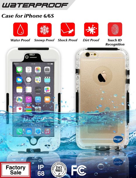 iPhone 6S Waterproof Case iPhone 6 Box Heavy Duty Underwater Security Shell Shockproof SnowProof DustProof Cover IP68 Certified Sports & Fitness with Fingerprint Recognition Touch ID for iPhone 6/6S