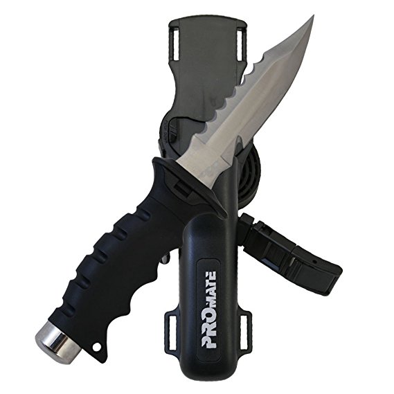 Promate Scuba Diving Snorkeling Sharp Tip Stainless Steel Knife (5" Blade)