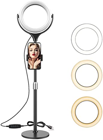 8" Professional LED Selfie Ring Light with Adjustable and Stable Stand, Dimmable LED Beauty Ring Light with 360° Rotatable Phone Holder for Live Stream/Makeup/Photography/Video Making