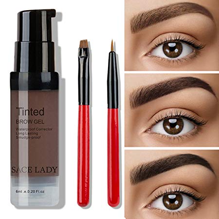 SACE LADY Waterproof Eyebrow Gel Corrector kit, Long Lasting Intense Henna Brow Color Pomade Cream with Eyebrow Brush,6ml/0.20Fl Oz, Black Brown