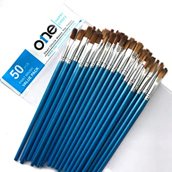 50 Pieces Value Pack of Flat Paint Brush, Synthetic Sable Soft Hair, Small Size, Short Handle, Bulk Brush Set for Acrylic, Oil, Watercolor Painting, Precise Makeup, Dry Brushing, Blending