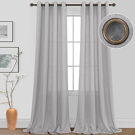 KOUFALL Grey Bronze Grommet Linen Blend Sheer Curtains 52x108 Inch Length for Bedroom