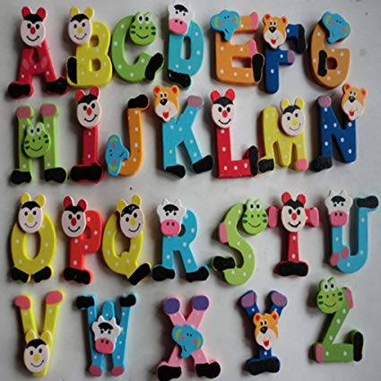 26pcs Cartoon Alphabet A-Z Magnets,Hemlock Toddler Wooden Toys Child Educational Toy (Colorful)