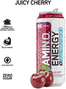 OPTIMUM NUTRITION ESSENTIAL AMINO ENERGY Plus Electrolytes Sparkling Hydration Drink, Juicy Cherry, Keto Friendly BCAAs, 12 Count