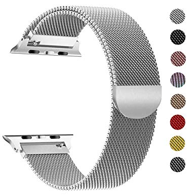 Compatible with Watch Band 42mm 38mm 44mm 40mm Stainless Steel Milanese Loop Replacement Strap with Magnetic Closure iWatch Series 1 Series 2 Series 3 Series 4 (Silver, 42 mm / 44 mm)