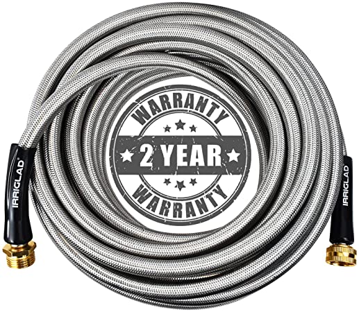 IRRIGLAD Garden Hose 304 Stainless Steel Metal Braided Hose, Lightweight, Kink-Free, Tough, Flexible Water Hose Rust Proof, Puncture, Portable, Universal Aircraft Grade Aluminum Alloy Connector, 25FT