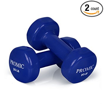PROMIC Hand Weights Deluxe Vinyl Coated Cast Iron Dumbbells with Non Slip Grip, Set of 2