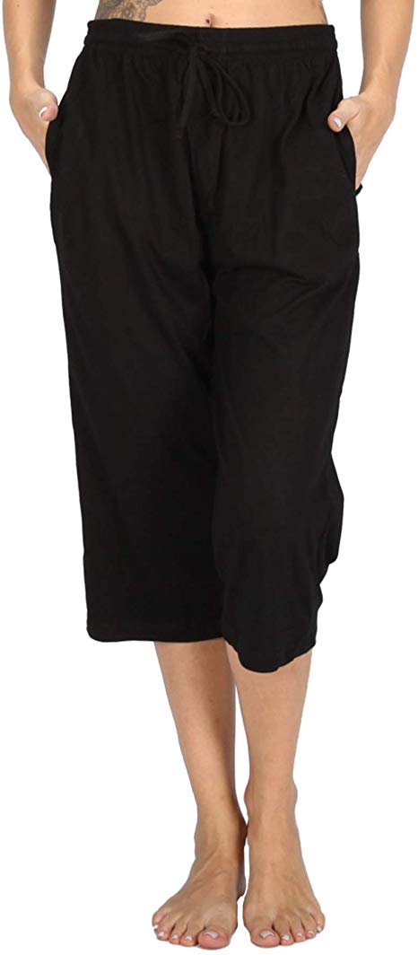WEWINK CUKOO Stretchy Soft Modal Women Pajama Bottoms Capri Lounge Cropped Pants with Pockets