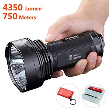 High Power 4350 Lumen LED Flashlight: JETBeam T6 Brightest 18650 Portable Searchlight With 750m Super Long Beam Distance, 4 Cree XPL LEDs, 7 Modes with Strobe SOS and Beacon Signal, Waterproof