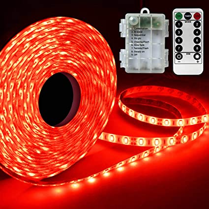 Red LED Strip Lights Battery Powered,Portable LED Light Strips with Remote for Gaming Streaming Seat Style Halloween Party Parade Costume Birthday Party Graduation Classroom Crafts Decorations(90Led)