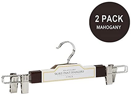 Simplify 2 Pack Skirt and Pant Hangers with Clips, Smooth Finish Prevents Wrinkles & Creasing, Mahagony Mahogany
