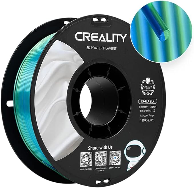 Creality Silk Filament, PLA 3D Printer Filament 1.75mm, Silk Shiny PLA Filament  /-0.02mm, 3D Printing Filament 1KG/2.2lb (Blue-Green)