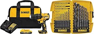 DEWALT 20V MAX Cordless Drill Driver Kit (DCD777D1) with 17 Pc Twist Drill Bit Assortment (DW1167)