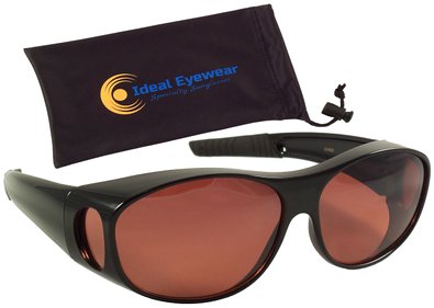 Sun Shield Fit Over Sunglasses with Blue Blocker HD Driving Lens & Spring Hinges - Fit Over Prescription Glasses