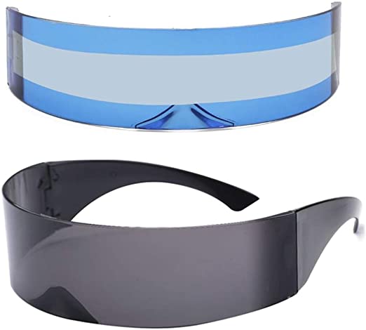2 Pack Futuristic Cyclops Monoblock Shield Mirrored Sunglasses Sunglass Glasses