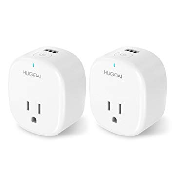 WiFi Smart Plug, HUGOAI Smart Mini Outlet 2 Packs, Works Alexa,Google Home IFTTT, Timing Function, Remote Control Your Devices from Anywhere, UL Listed