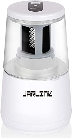 JARLINK Electric Pencil Sharpener, Heavy-Duty Helical Blade to Fast Sharpen, Auto Stop for No.2/Colored Pencils(6-8mm), USB/Battery Operated in School Classroom/Office/Home (White)