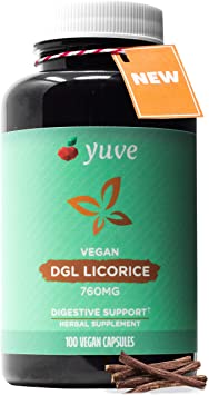 Yuve Vegan DGL Licorice 760mg - Ultra Pure Deglycyrrhizinated Licorice Root Capsules Supplement - Support Stomach, Gut & Intestinal Relief - Natural Acid Reflux Formula - Non-GMO & Gluten Free - 100ct