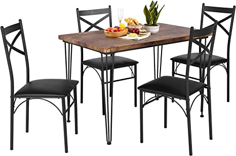 VECELO 5-Piece Indoor Modern Rectangular Dining Table Set for Kitchen, Dinette, Breakfast Nook, 4, Dark Brown