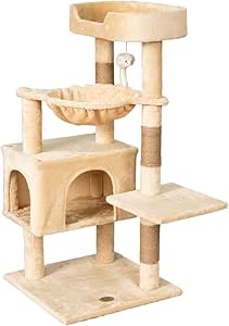 Go Pet Club Everyday Value 37in Cat Tree Tower Cat Condo Comfy Large Perch, Scratching Posts, Dangling Mouse and Hammock, Cat Play Tower for Cats and Kittens, Beige