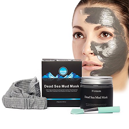 Dead Sea Mud Mask Set- Fiream 8.8-ounce Jar of Dead Sea Mud Mask With a Mask Brush and a Hair Band