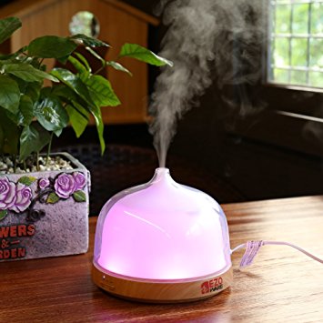 Aromatherapy Essential Oil Diffuser, EZOWare Essential Oil Portable Adjustable Ultrasonic Cool Mist Humidifier for Home Office Studio - 200ml, Wood Grain, 7 LED Color Changing