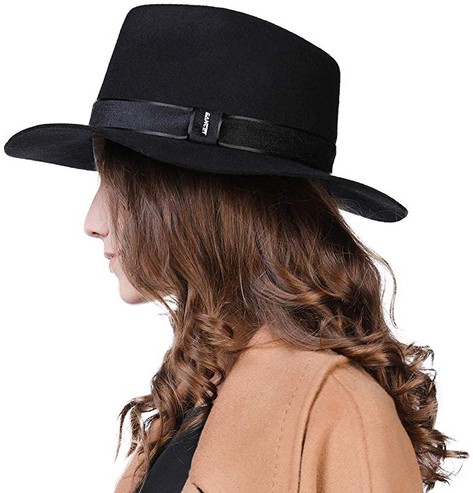 Siggi Ladies 100% Wool Felt Fedora Hat Wide Brim Derby Church Party Winter Hats for Women Crushable Adjustable