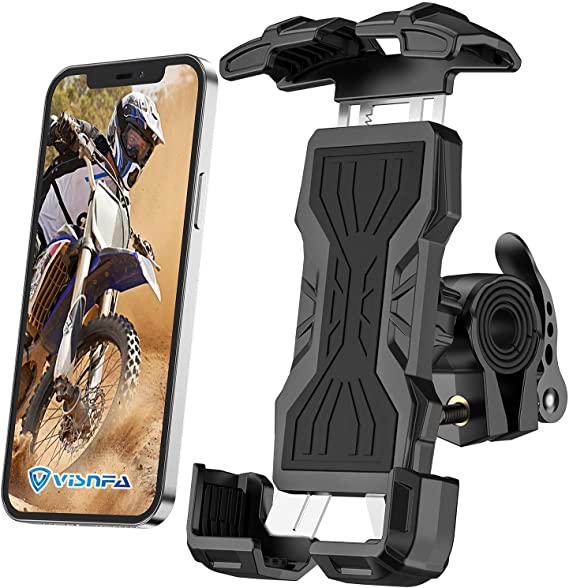 visnfa Bike Phone Mount Holder One Hand Operation Anti-Shake and Stable 360° Rotating Adjustable Universal Bicycle Motorcycle Scooter Handlebar Cell Phone Clip Suitable for 4.7-6.8 Inch Smartphones