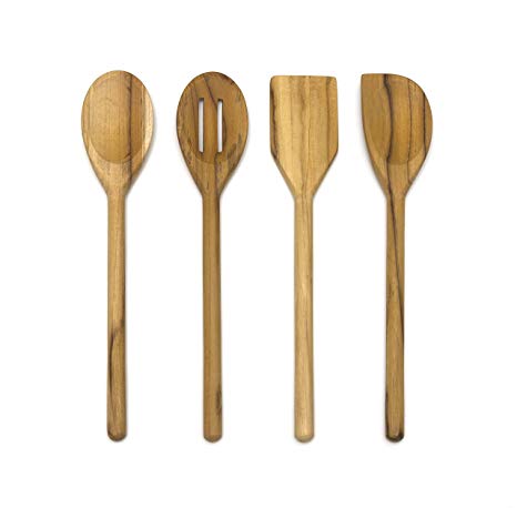 Lipper International 726 Teak Wood Kitchen Tools for Cooking, 4-Piece Set, 11" Long