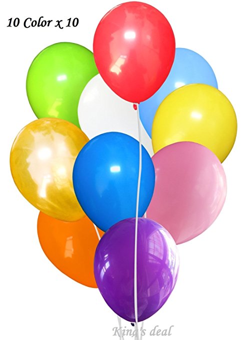 King's Deal- Tm 100(10color x 10) Latex Balloons - 11 Inch - Assorted Colors