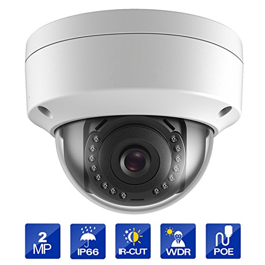 Eziview 2.0 Megapixels POE IP Security Dome Camera Indoor/Ooutdoor Fixed Super Day/Night Vision ,100ft IR Distance IP67 ONVIF