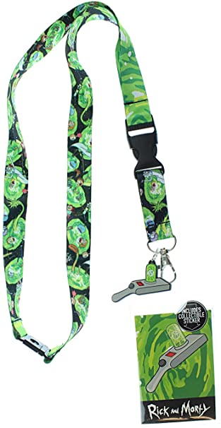 Rick and Morty Lanyard with ID Holder, Portal Gun Rubber Charm and Sticker