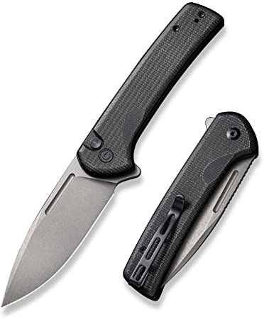 CIVIVI Pocket Knife for EDC, Conspirator Button Lock Folding Knife 3.48" Nitro-V Drop Point Blade, Black Micarta Handle C21006-1