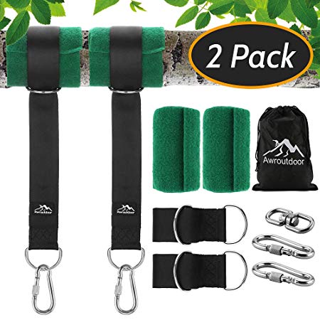Awroutdoor Tree Swing Hanging kit, 5000 lbs Tree Swing Hanging Straps Kit Two 10ft Double Layer Straps with Tree Protectors Carabiners Heavy Duty for Swing Set and Hammock