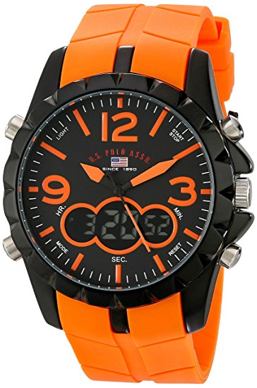 U.S. Polo Assn. Sport Men's US9057 Black Metal Watch with Orange Rubber Band