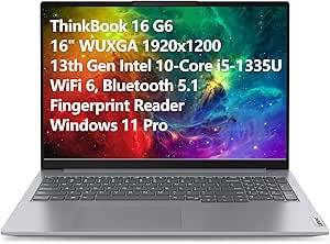 Lenovo ThinkBook 16 G6 16" FHD  Laptop Computer, 13th Gen Intel 10-Core i5-1335U (Beat i7-1270P), 32GB DDR5 RAM, 2TB PCIe SSD, WiFi 6, Bluetooth 5.1, Fingerprint Reader, Windows 11 Pro, Tilsiy Cable