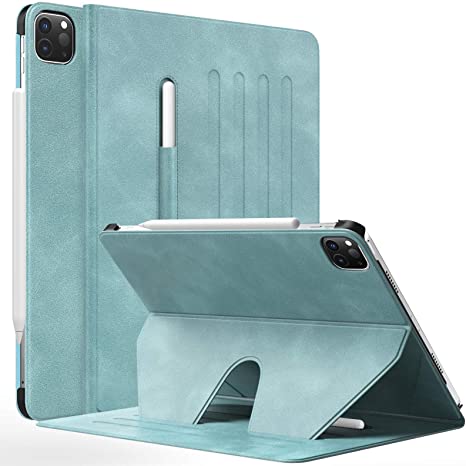 MoKo Case Fit New iPad Pro 12.9 inch Case 2021 (5th Gen) with Pencil Holder, Shockproof Protective Cover, [Support Apple Pencil 2 Attach] Multi-Angle Magnetic Stand, Auto Sleep/Wake, Cloud Blue