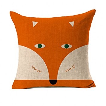 Orange Abstract Cute Fox Design Home Decor Design Throw Pillow Cover Pillow Case 18 x 18 Inch Cotton Linen for Sofa