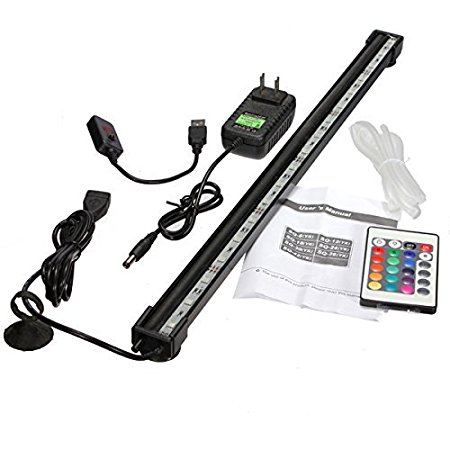 Mingdak® LED Aquarium Light Kit for Fish Tank,underwater Submersible Lights with Air Stone Suitable for Saltwater and Freshwater,remote Control Color Changing Flexible Lighting,18 Leds,18.5-inch,rgb