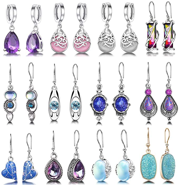 12 Pairs Teardrop Crystal Drop Dangle Earrings for Women Girls Cubic Zirconia Hoop Earring Threader Earrings Jewelry Set Christmas Gifts
